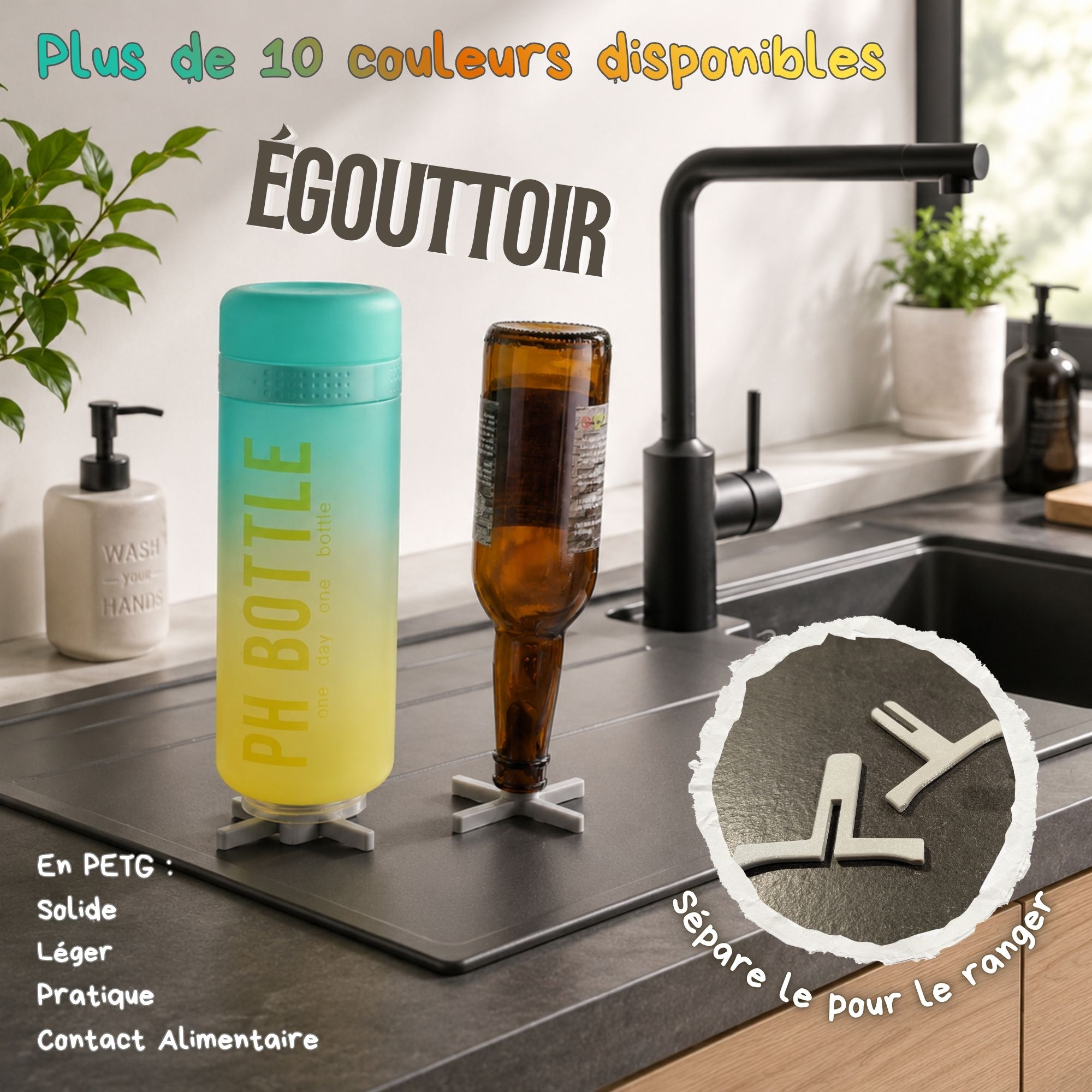 Lot de 4 Sèches bouteille / égouttoir de canette de bière, biberon, verre, gourde